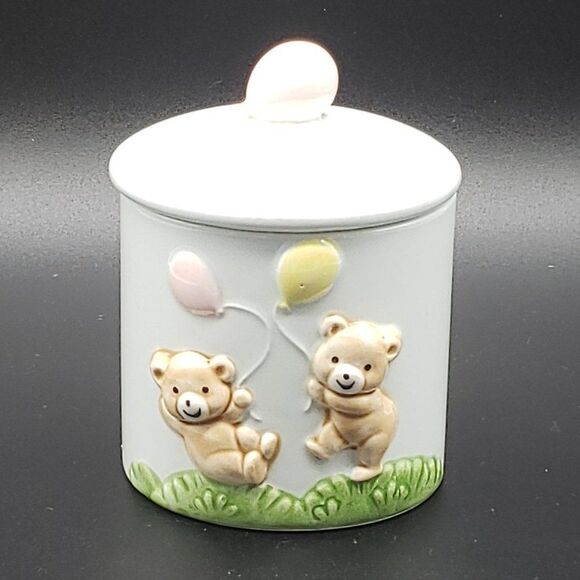 Norcrest Japan Powder Blue 3D Teddy Bear Balloons Mugs & Lidded Trinket Jar Set - Picture 7 of 16